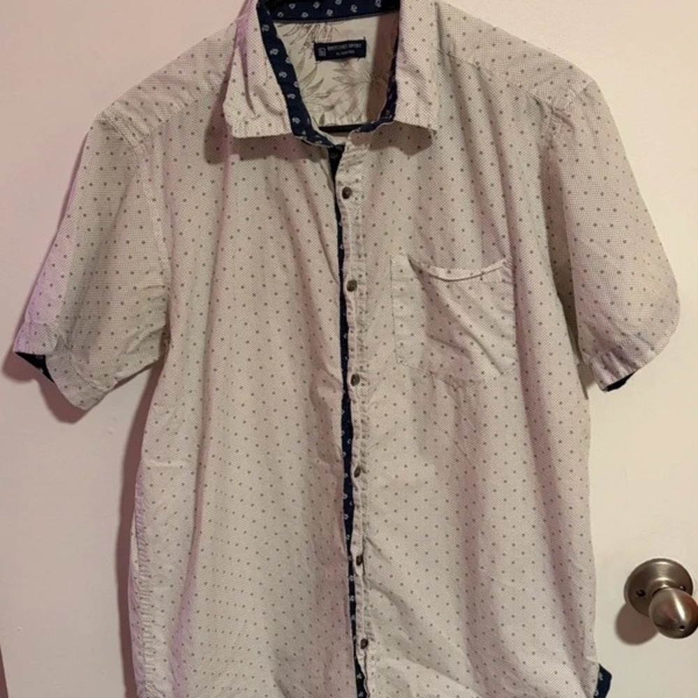 Nautica White and Navy Polka Dot Button Down Shirt